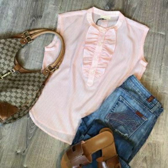 CURRENT AIR Anthro Pink Pinstripes Tuxedo Top - Picture 1 of 13